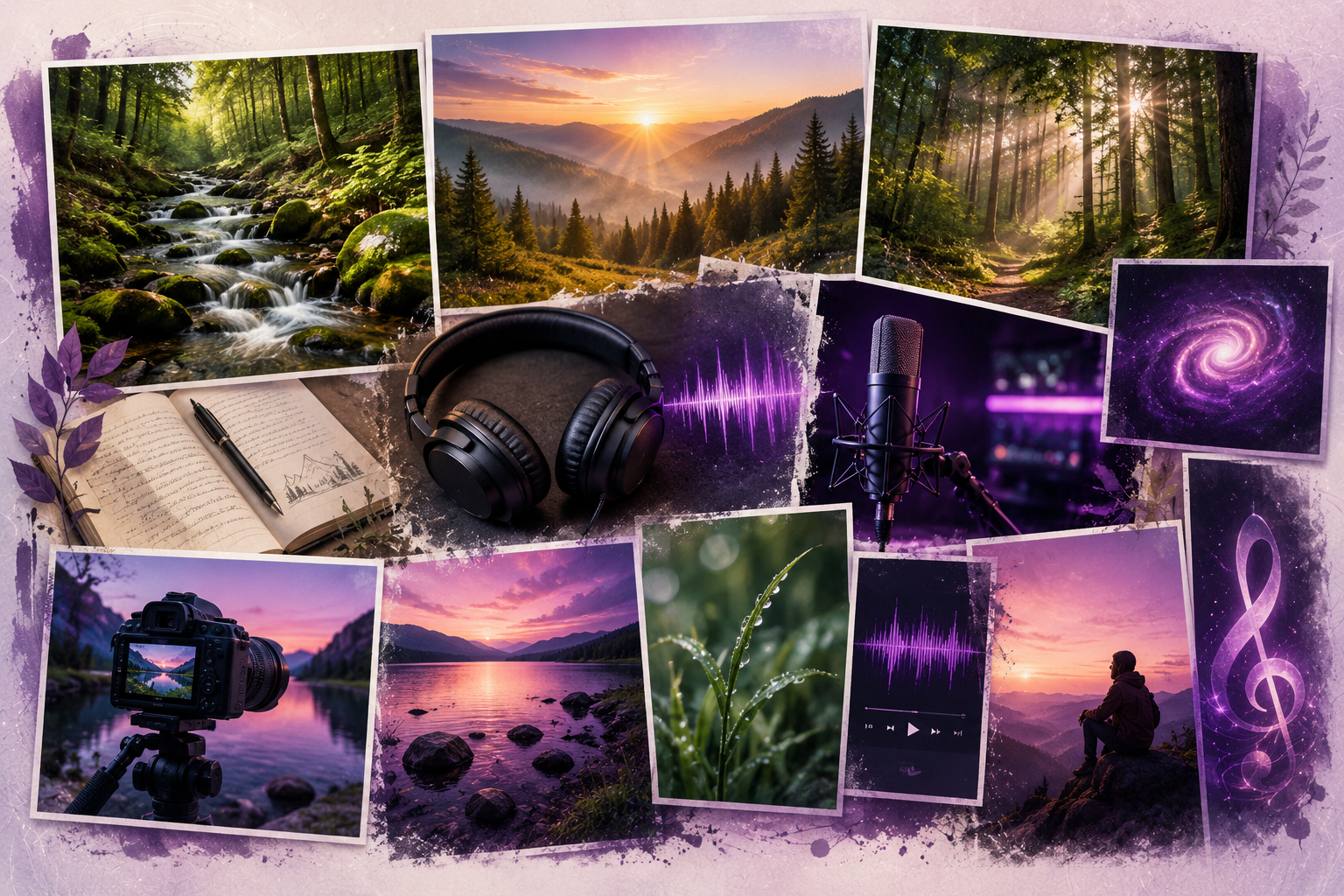 Collage mit Naturaufnahmen, Musik, Video und kreativen KurmaSphere4fun-Inhalten